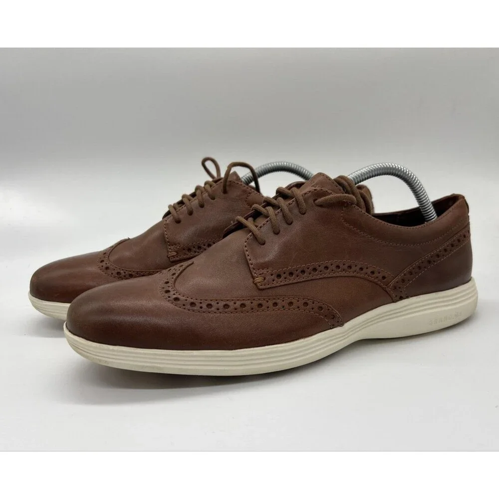 Cole Haan Grand.OS Shoes Mens Size 10 Brown Leather Wingtip Brogue Oxford C29414